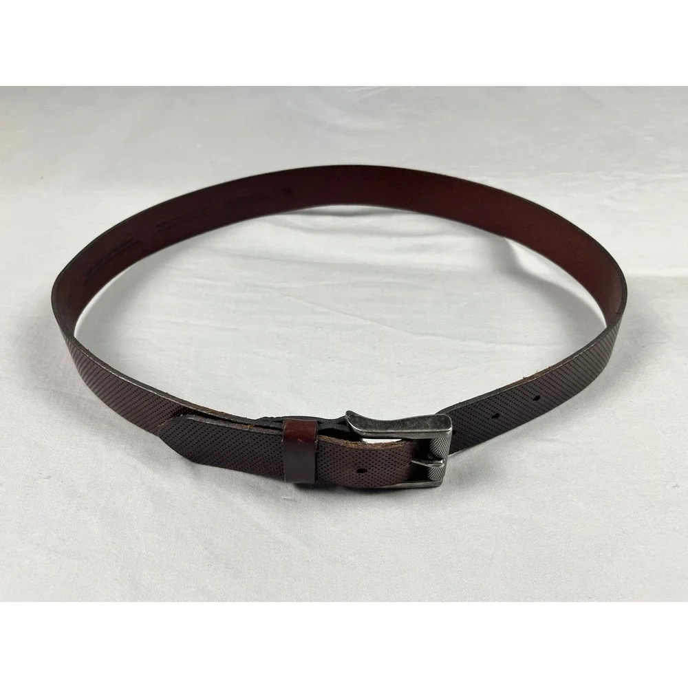 1901 Nordstrom Mens Dark Brown Perforated Leather Belt Size 36 Made in USA